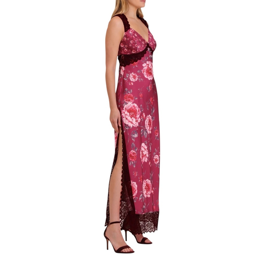 Avec Les Filles Floral Lace Trim Maxi‎ Sz 8 NWT Slip Dress Slip Slit Romantic